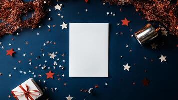 Celebration With Blank Cards, Sparkles, and Stars for a Festive Occasion at a Midnight Gathering. photo
