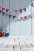 Colorful Decorations for a Festive Occasion With Banners and Balloons in Red, Blue, and White. photo