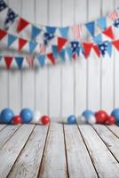 Colorful Decorations for a Festive Occasion With Banners and Balloons in Red, Blue, and White photo