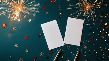 Celebration With Blank Cards, Sparkles, and Stars for a Festive Occasion at a Midnight Gathering photo