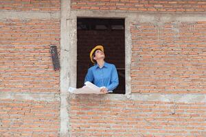 Portrait of engineers inspect and assess the residential home construction site's progress,109 photo