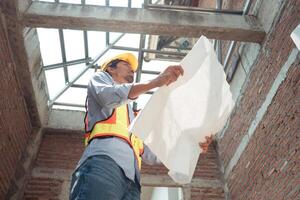 Portrait of engineers inspect and assess the residential home construction site's progress,96 photo