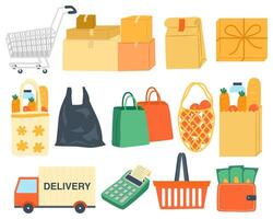 Shopping cart and delivery items collection vector