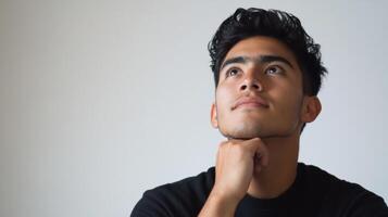 thoughtful young man looking upward photo