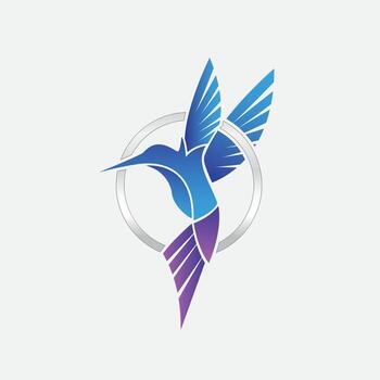 Elegant Hummingbird Emblem with Circular Frame and Gradient Color Scheme stylized vector