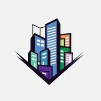 Colorful Modern Cityscape Illustration with Geometric Shapes and Clean Lines vector