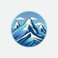 Snowy Mountain Peaks in a Circular Frame with Clouds and Blue Sky vector