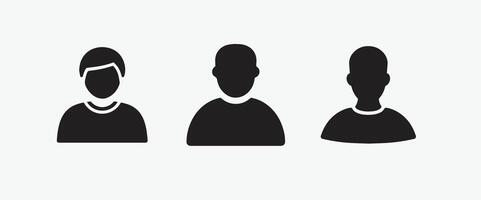 Three different user profile icons in black on a white background vector
