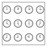 clock flat icon. clock icon design. Set of clocks for every hour. clock icon set 1 to 12 Hours. vector