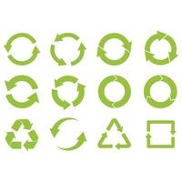 Recycling and rotation arrow symbols. Recycle sign. Recycle arrow collection. Recycling icon set. Green icons for packaging, recycling. Ecology environmentally friendly, environmental management sign. vector