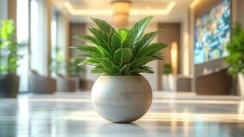 Modern lobby plant in round pot photo