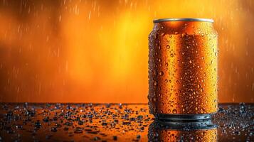 Cool drink can in rain photo