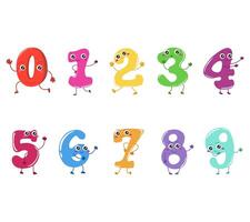 A playful set of cute number illustrations featuring cartoon faces and expressions. Perfect for educational materials, children content, counting games, and fun learning visuals vector