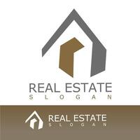 sleek and modern real estate logo featuring a stylized house roof and abstract building shape in gray and brown, symbolizing property, construction, and home investment vector