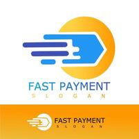 Modern logo design featuring a fast-moving blue arrow symbol with speed lines, representing fast digital payments. Ideal for fintech, finance apps, or online transaction services vector