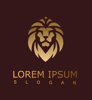 Bold lion head logo in gold gradient on a dark background, symbolizing strength, leadership, and prestige with modern, symmetrical desig vector