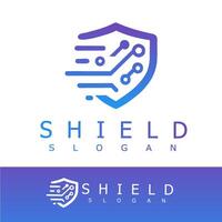 Futuristic shield logo with circuit patterns in blue and purple gradient, symbolizing digital protection, cybersecurity, and innovation. Ideal for tech, security, or IT-related brands vector