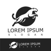 Bold black and white logo of a leaping panther inside a circle, symbolizing power, agility, and speed. Suitable for sports brands, security firms, or dynamic business identities vector