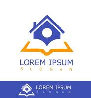 Creative Home Learning Logo Design with Open Book and House Icon vector