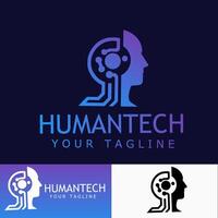Modern tech logo combining human profile with circuit elements in a gradient blue purple tone Perfect for AI vector