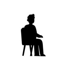 Silhouette of a seated man pointing forward while sitting on a chair. Simple black illustration representing direction, presentation, or explanation vector