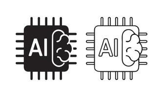 AI Brain Chip Icon Silhouette and Line Art vector