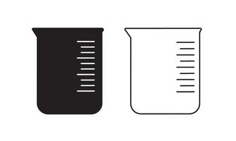Beaker Silhouette and Line Art Icon Isolated on White Background vector