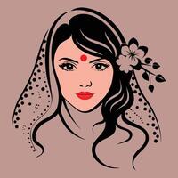 A soft, artistic portrait features a young woman wearing a lace veil and floral designs that create a soft frame around her face. vector