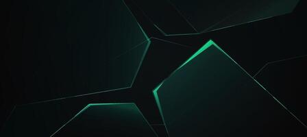 Abstract technology background with glowing green lines and geometric on dark background vector