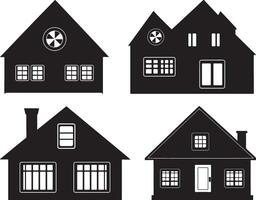 Simple Black Silhouette Illustrations of Different House Types vector