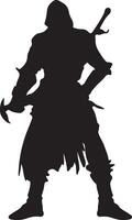 Silhouette of a hooded warrior with weapons vector