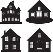 Simple Black Silhouette Illustrations of Different House Styles vector