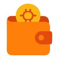 A vibrant orange wallet with a digital coin peeking out, symbolizing modern finance and transactions vector