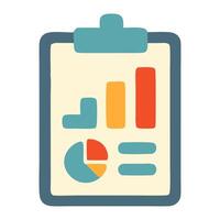 Colorful bar and pie charts displayed on a clipboard, representing data analysis in an office setting vector
