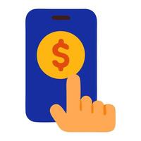 A hand tapping a smartphone screen displaying a dollar sign, symbolizing online payment transactions vector