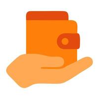 A hand holding an orange wallet, symbolizing financial security and budgeting, with a simple background vector