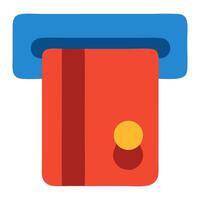 Colorful ATM machine with card slot and transaction button set against a simple background vector