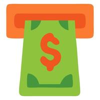 Colorful illustration of an ATM dispensing cash with a dollar sign, set against a simple background vector