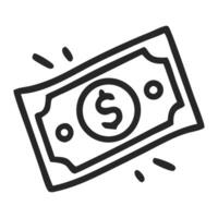 Hand-drawn illustration of a dollar bill floating in the air, symbolizing wealth and finance concepts vector