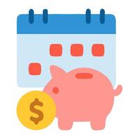 Illustration of a pink piggy bank with a dollar coin, alongside a calendar with marked dates, symbolizing savings and budgeting vector