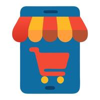 Colorful online shopping app interface with a cart symbol, representing e-commerce convenience vector
