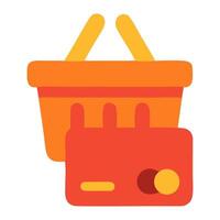 Shopping basket and payment card illustration, showcasing online shopping experience vector