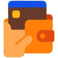 Hand holding a colorful wallet and credit card, symbolizing financial transactions and shopping vector