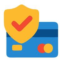 Digital illustration of a credit card with a shield symbolizing security and protection vector