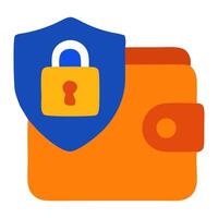 Colorful wallet with a shield and padlock symbolizing security and protection for valuables vector