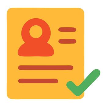 vistoso ilustración de un usuario perfil tarjeta con marca de verificación, simbolizando aprobación o verificación vector