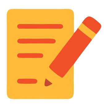 Illustration of a yellow notepad with red lines and a pencil, symbolizing note-taking and creativity vector