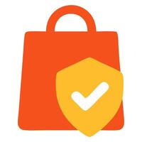 Shopping bag with a shield symbolizing secure purchases, set against a minimalistic background vector
