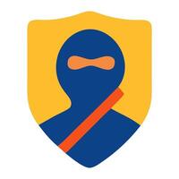Shield logo featuring a ninja silhouette with a vibrant background, symbolizing security and protection vector
