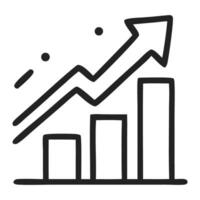 Graph illustrating growth trends with an upward arrow and bar chart in a minimalistic style vector